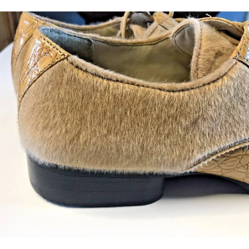 Hugo Vitelli Men's Dress Shoes Faux Fur Snakeskin Size 10.5 Tan
